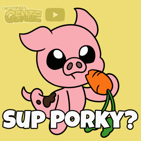 Pig Eating Carrot With Words Sup Porky GIF