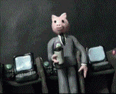 Pig Head Cartoon Holding Coffee GIF