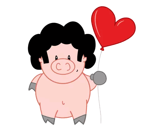 Pig Holding Red Heart Balloon Sticker