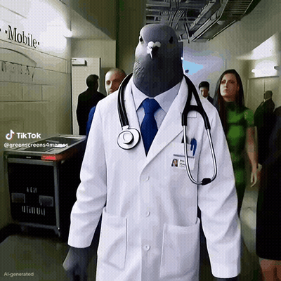 Pigeon Dressed As Doctor With Stethoscope GIF
