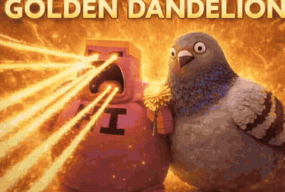 Pigeon Holding Dandelion Next To Cartoon With I On Shirt GIF