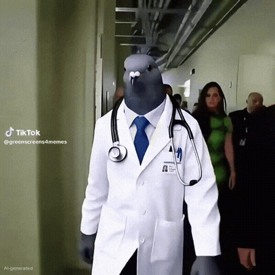 Pigeon In Doctor Coat With Stethoscope GIF
