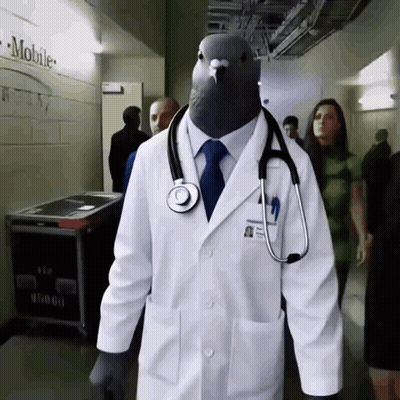 Pigeon In Lab Coat With Stethoscope GIF