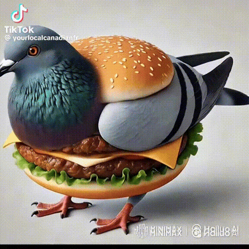 Pigeon Sitting on Hamburger Bun