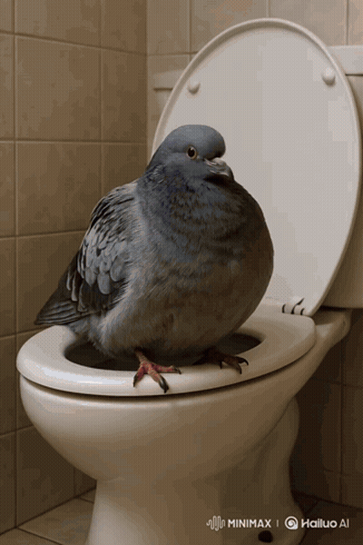 Pigeon Sitting On Open Toilet GIF
