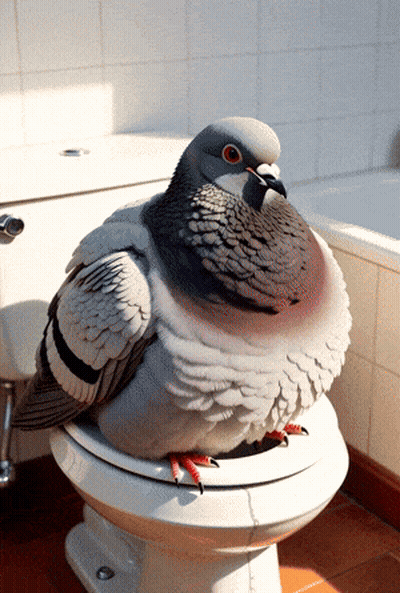 Pigeon Sitting on Toilet