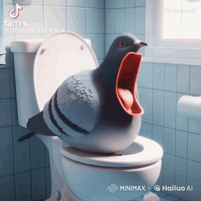 Pigeon Sitting On Toilet With Mouth Open GIF