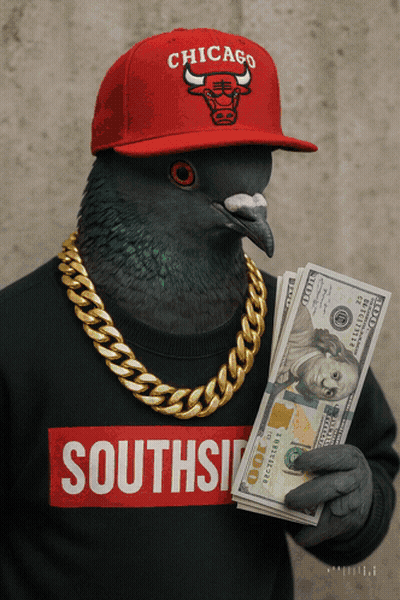 Pigeon Wearing Chicago Bulls Hat And Southside Shirt GIF