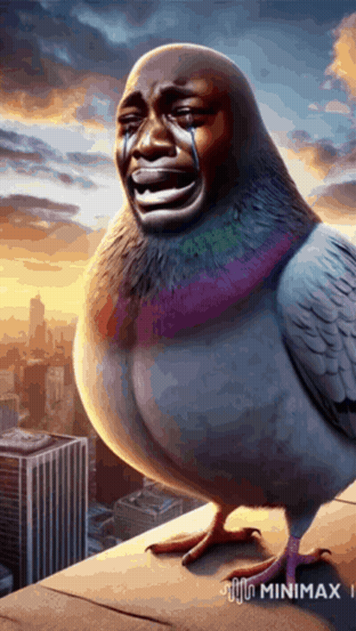 Pigeon With Tears Sitting On Ledge GIF