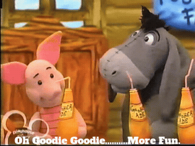 Piglet And Eeyore Drinking From Bottles With Straws GIF