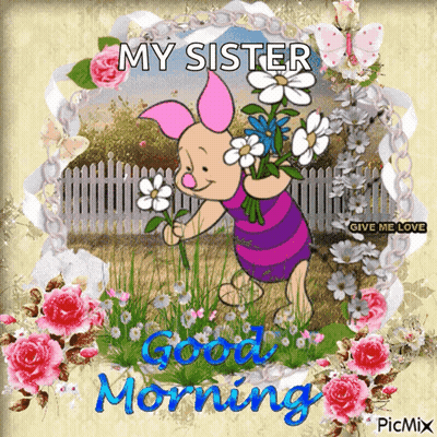 Piglet Holding Flowers Good Morning GIF