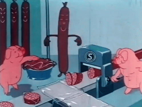 Pigs Making Sausages In Factory GIF
