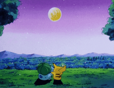 Pikachu And Bulbasaur Looking At The Moon GIF