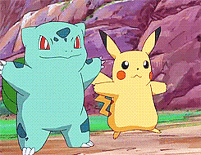 Pikachu And Bulbasaur Standing Together GIF