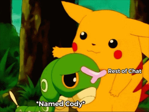 Pikachu And Caterpillar Rest Of Chat Named Cody GIF