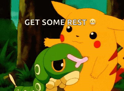 Pikachu And Green Caterpillar Get Some Rest GIF