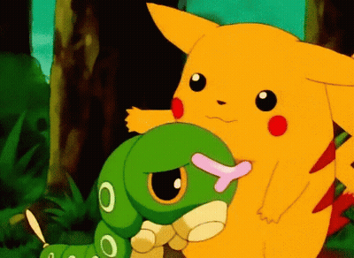 Pikachu Holding Green Caterpillar Pink Tongue GIF