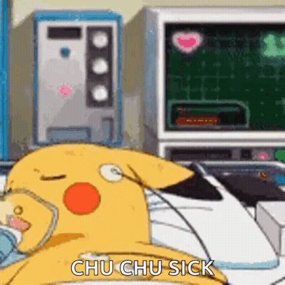 Pikachu In Hospital Bed With Oxygen Mask GIF