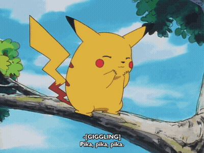 Pikachu On Tree Branch Saying Giggling GIF