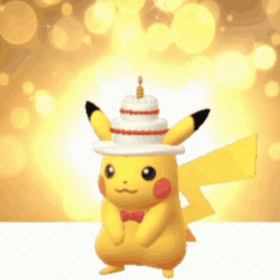 Pikachu Wearing Hat With Cake On Top GIF