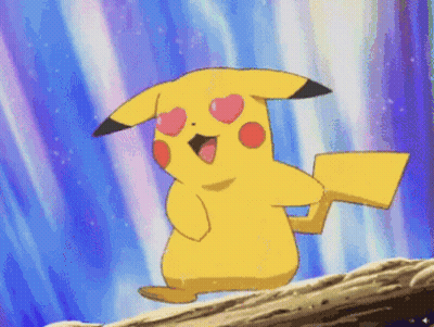 Pikachu With Hearts On Eyes Standing On Rock GIF