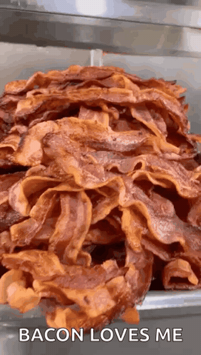 Pile Of Bacon Says Bacon Loves Me GIF