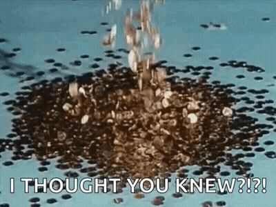 Pile Of Coins Falling Into Water Saying I Thought You Knew GIF