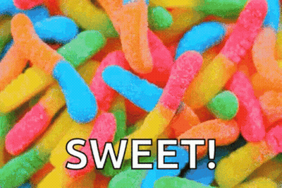 Pile Of Colorful Gummy Worms Saying Sweet GIF
