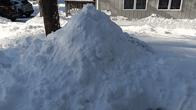 Pile Of Snow In Front Of House With Tree GIF