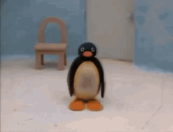Pingu Jumping With One Foot GIF