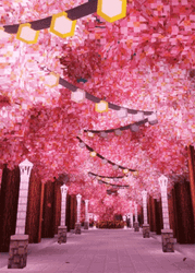 Pink Aesthetic Trees Lanterns 3D GIF