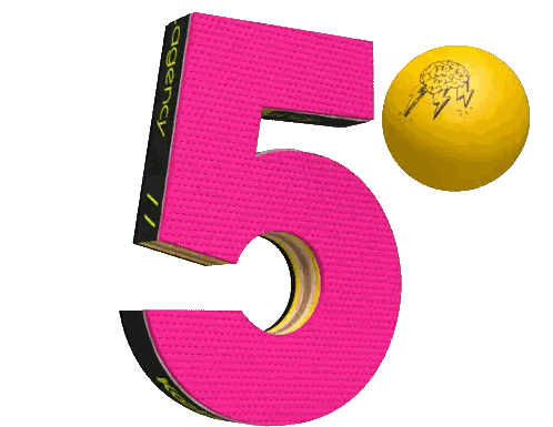 Pink And Black Number 5 With Yellow Ball Sticker