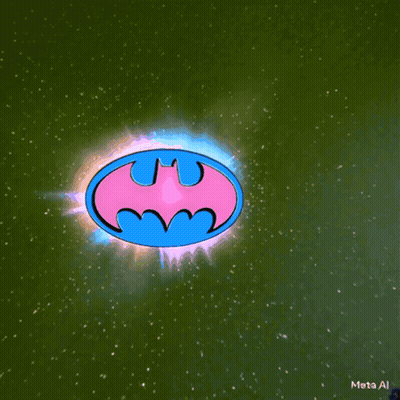 Pink And Blue Batman Logo Surrounded By Green Stars GIF
