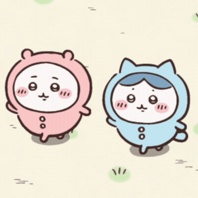 Pink And Blue Cartoon Characters In Grass GIF
