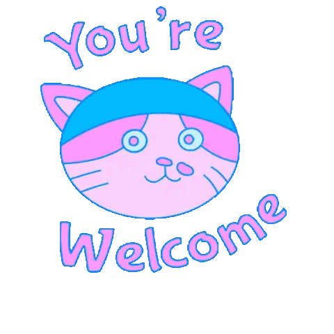 Pink And Blue Cat Saying Youre Welcome Sticker