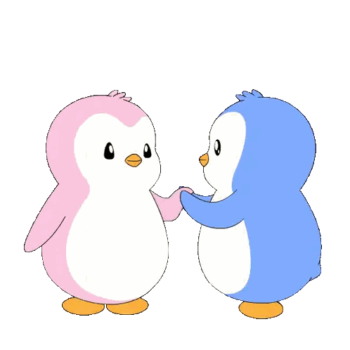Pink And Blue Penguin Holding Hands Sticker