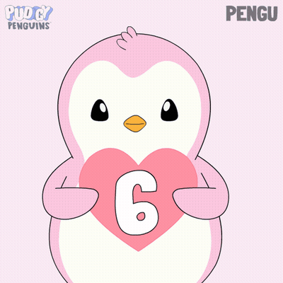 Pink And Blue Penguin Holding Heart Number 6 GIF