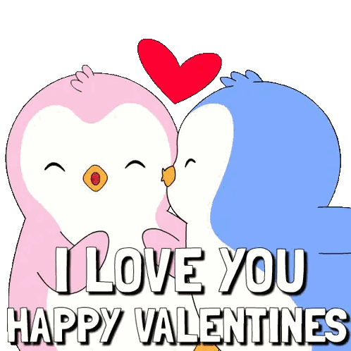 Pink And Blue Penguin Kissing I Love You Sticker