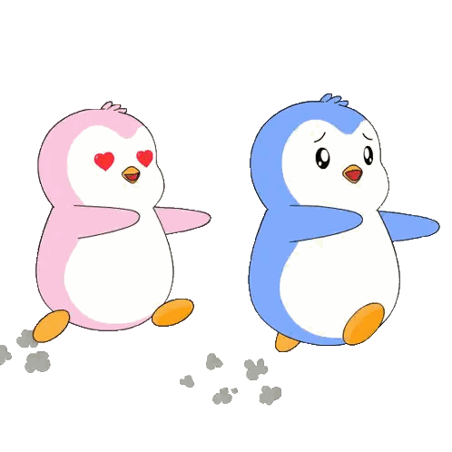 Pink And Blue Penguin With Heart Eyes Sticker