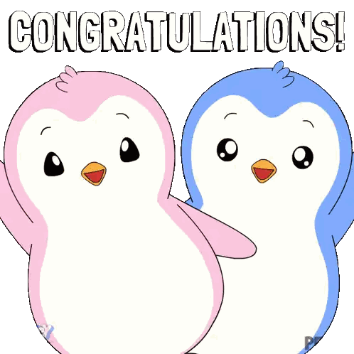 Pink And Blue Penguins Congratulations Sticker
