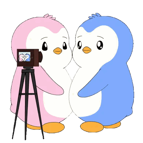 Pingüinos rosa y azul abrazándose Sticker