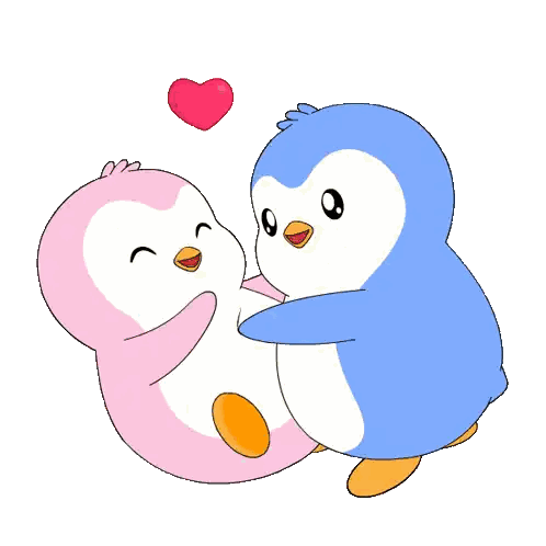 Pink And Blue Penguins Hugging With Heart Sticker