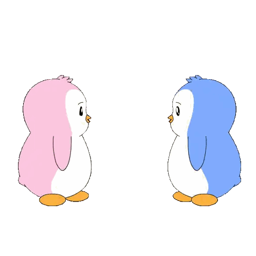 Pink And Blue Penguins Hugging With Hearts Sticker