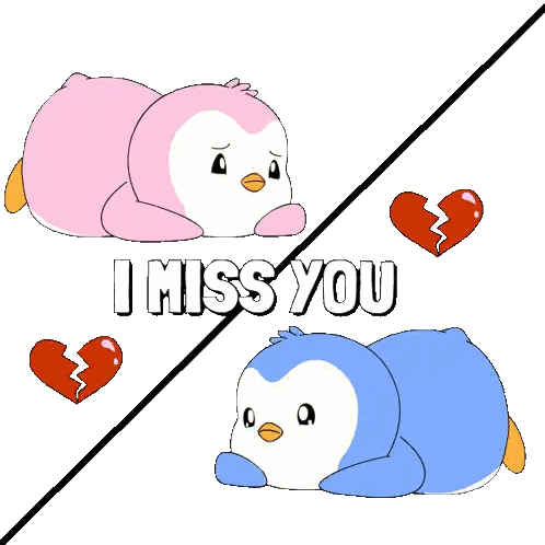 Pink And Blue Penguins Laying With I Miss You Sticker
