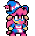 Pink And Blue Pixel Art Character With Hat Sticker