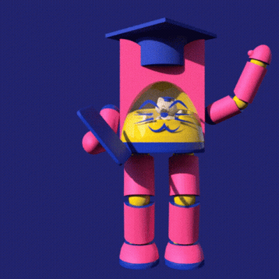 Pink And Blue Robot With Cat GIF