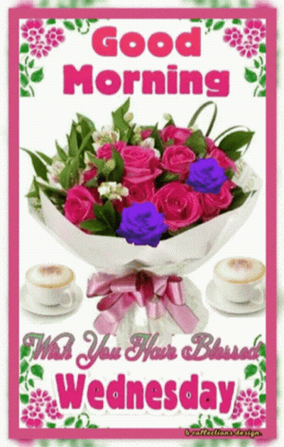 Pink And Blue Roses Good Morning Blessed Wednesday GIF
