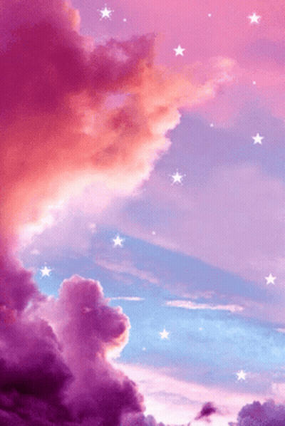 Pink And Blue Sky With Clouds And Stars GIF