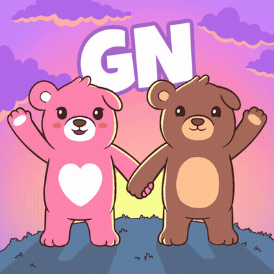 Pink And Brown Teddy Bears Holding Hands With Word GN GIF