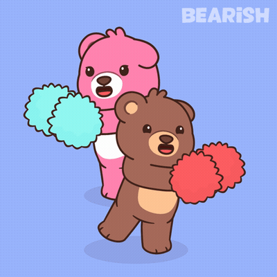 Pink And Brown Teddy Bears Holding Pom Poms Saying Bearish GIF